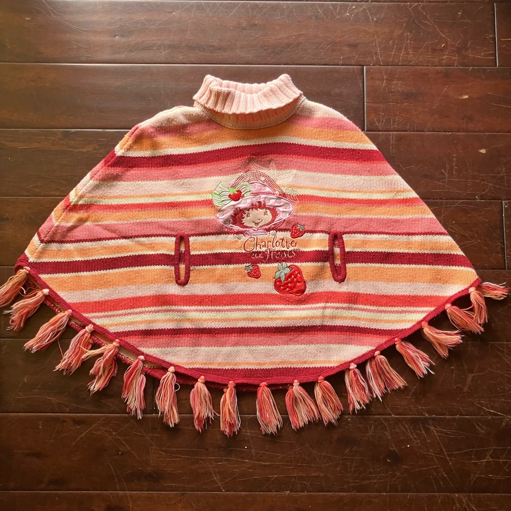 Y2K 2006 Strawberry Shortcake Striped Poncho